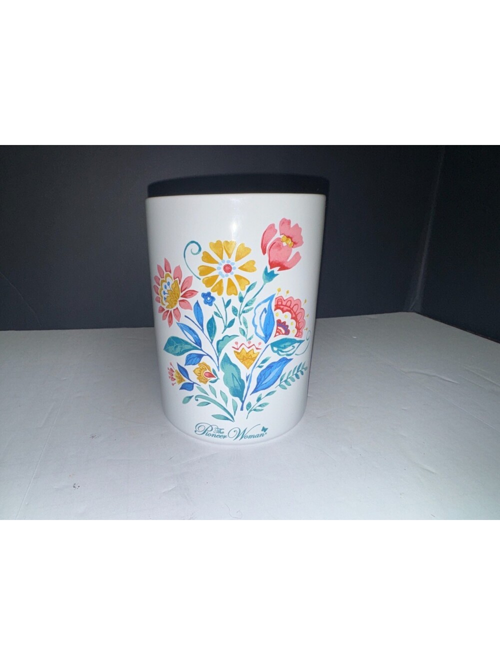 The Pioneer Woman Floral Ceramic Utensil Holder 6" White Flowers Colorful